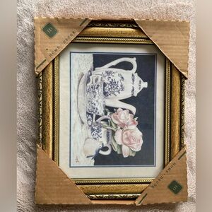 Home Decor Gold-Framed Floral Teapot Print by